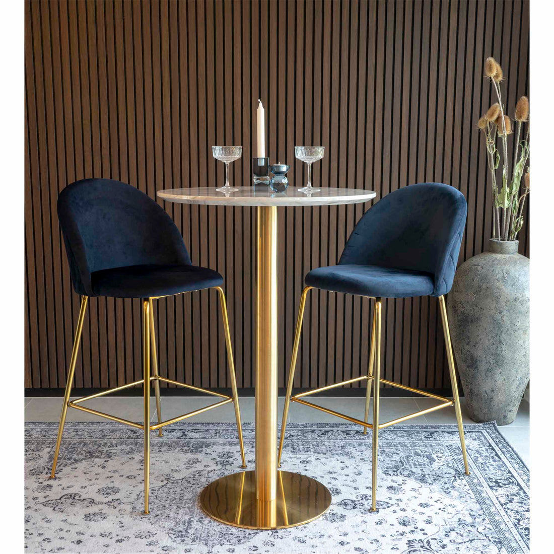 Lausanne Bar Chair - barkrakk i velour, blått med messing utseende ben, hn1205