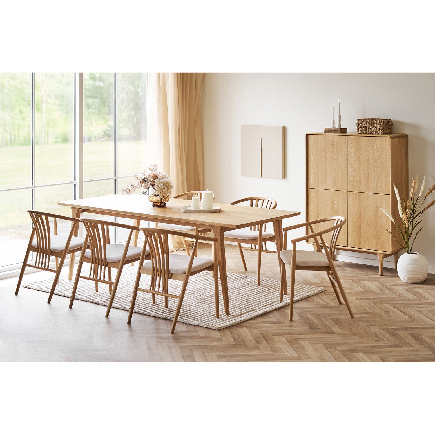 Agustin spisebordstol - spisebordstol, eik med stoffsete, natur/sand HN1286