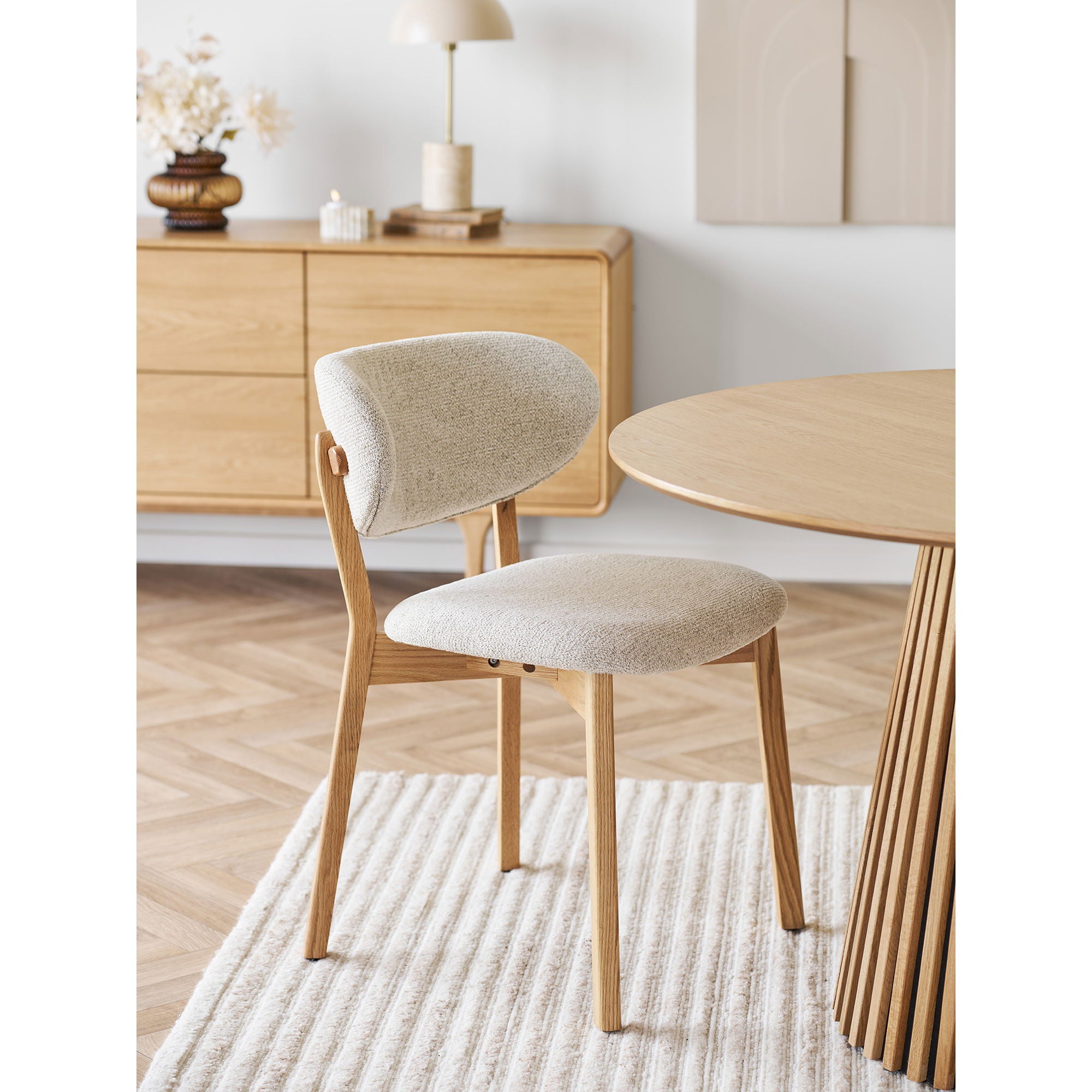 Dunkirk spisebordstol - spisebordstol, eik med stoffsete, beige hn1318