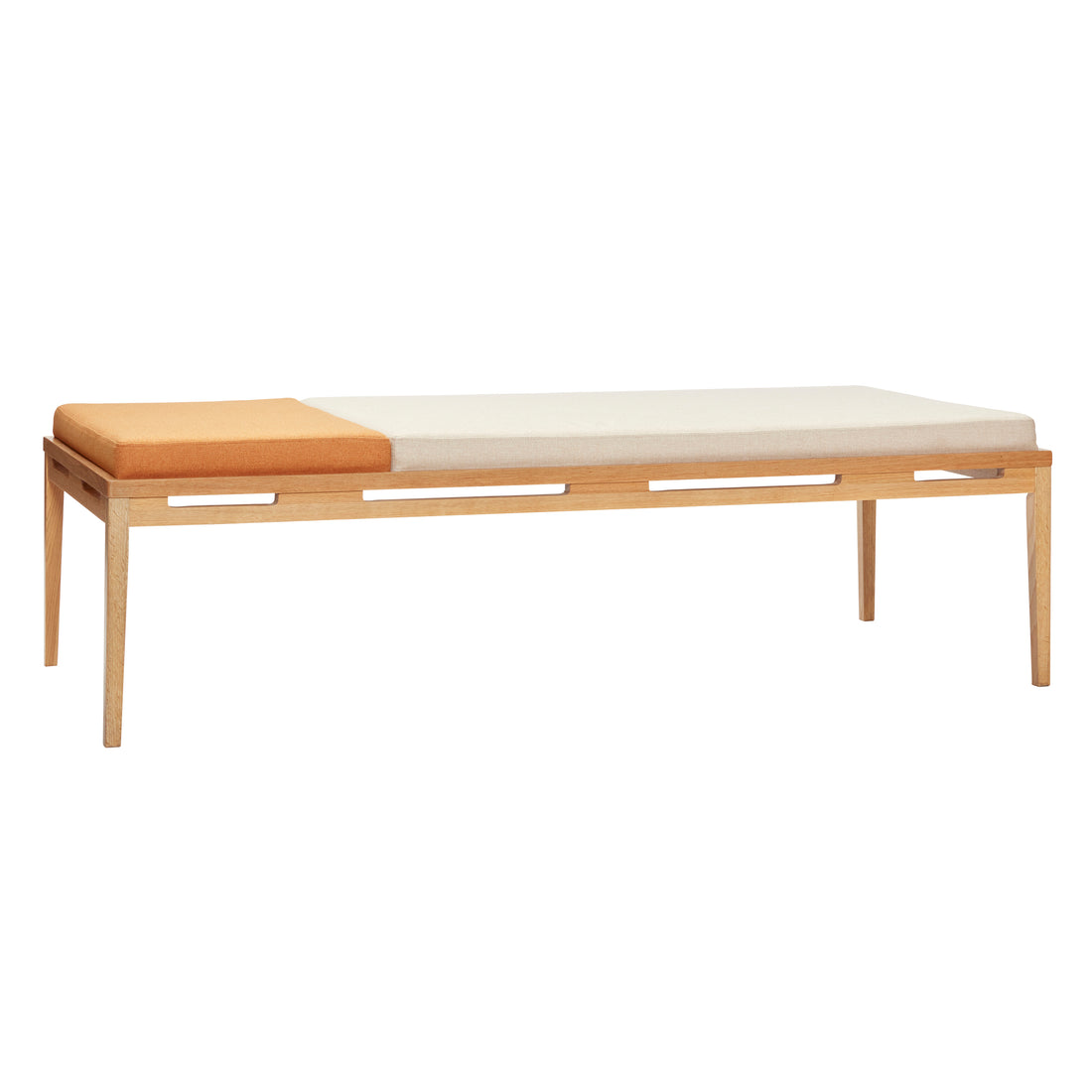 Hübsch - dagseng, eik/stoff, beige/oransje - 180x80xh52cm