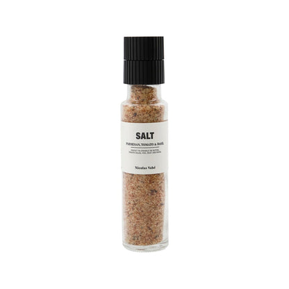 Salt, parmesan, tomat og basilikum