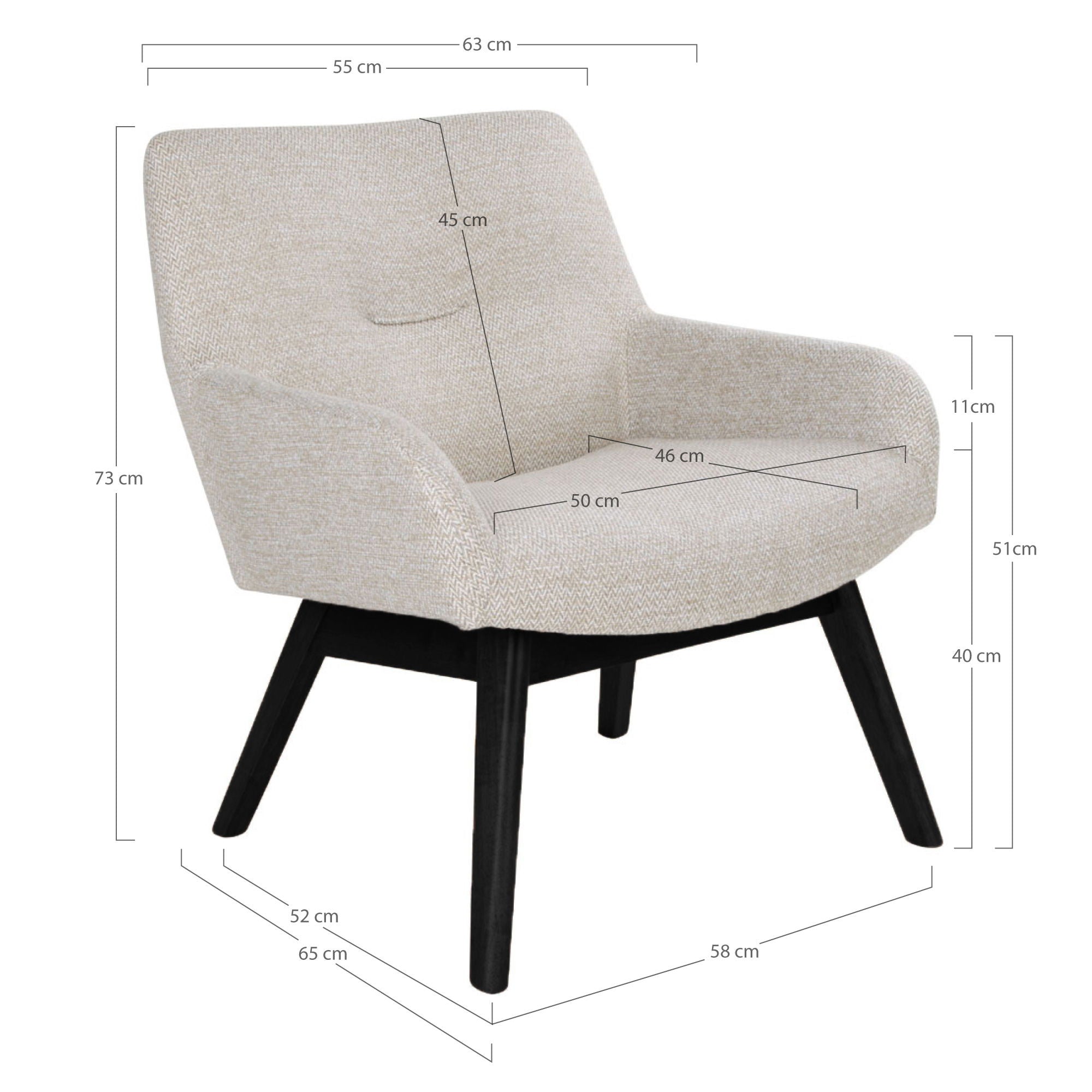 London Lounge Chair - Lounge Chair in Fabric, Sand with Black Bens