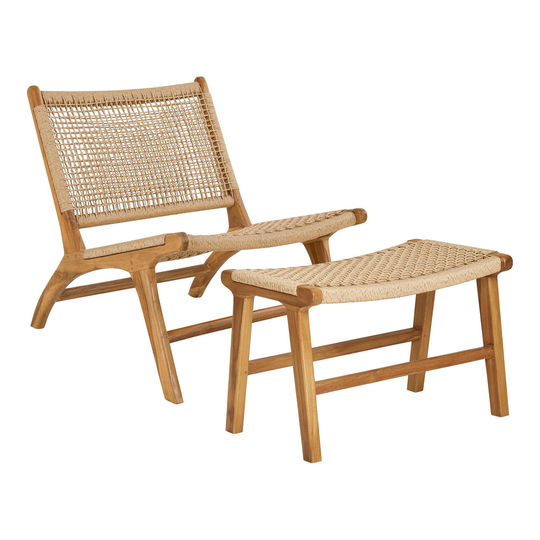Derby Set - Lounge Chair and Stool, Teak/Pe Rattan, Nature