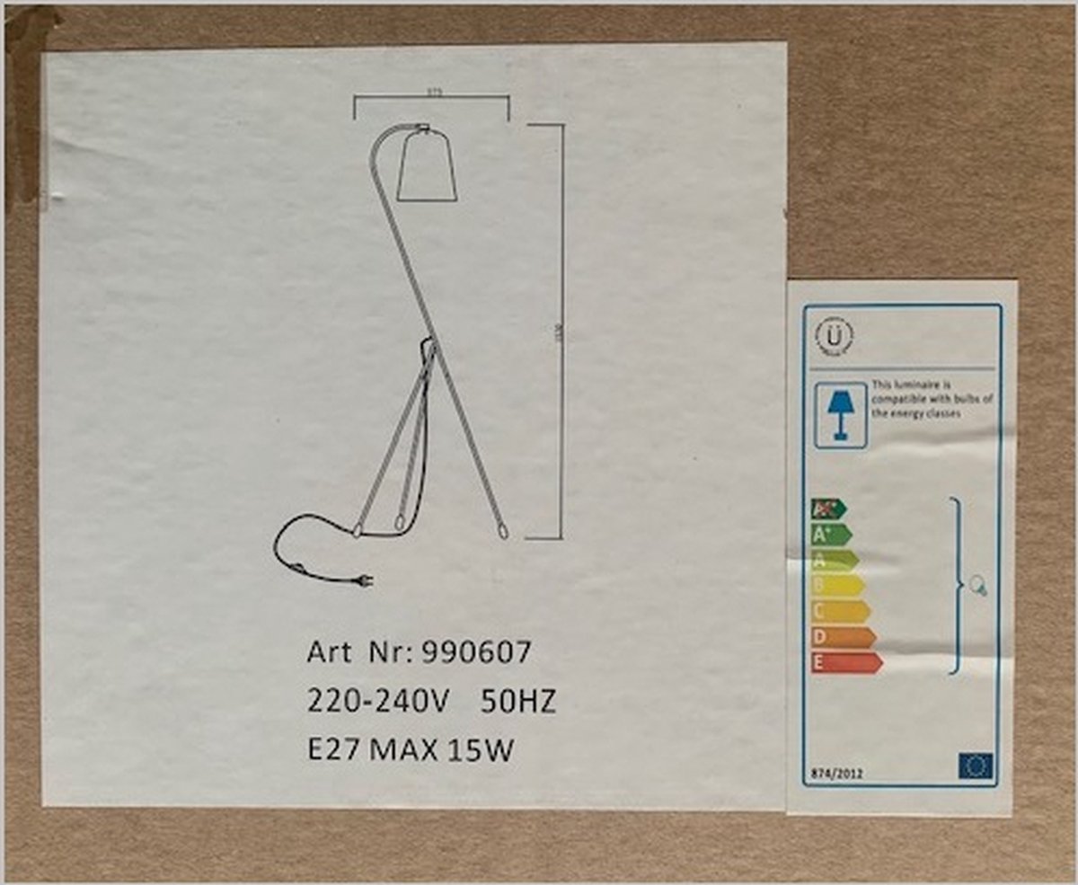 Hübsch gulvlampe - 55 x 55 cm x H156 cm - svart og messing