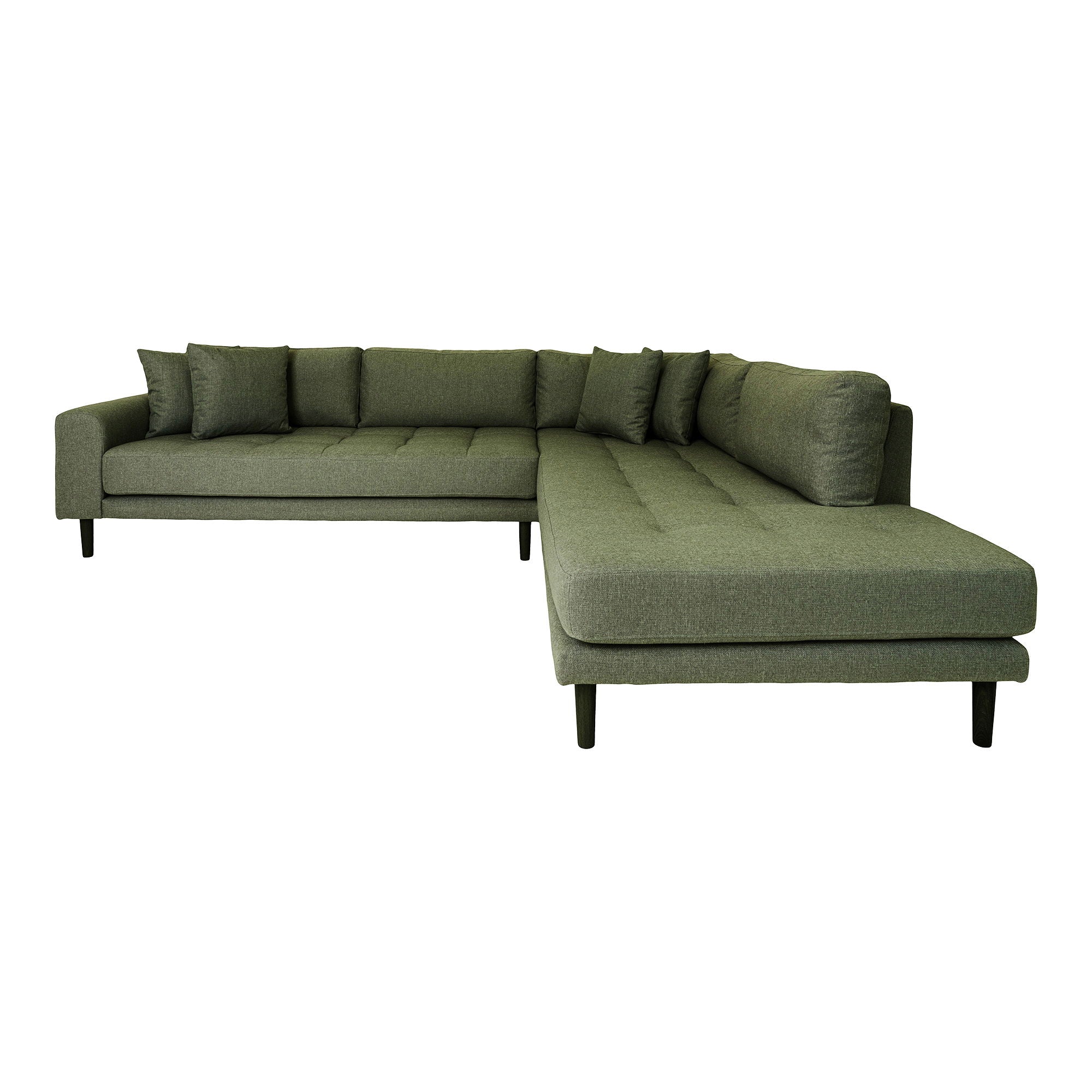 Lido Corner Sofa Open End - Corner Sofa Open End, Right -Wing in Olive Green med fire puter og svart treben, HN1020