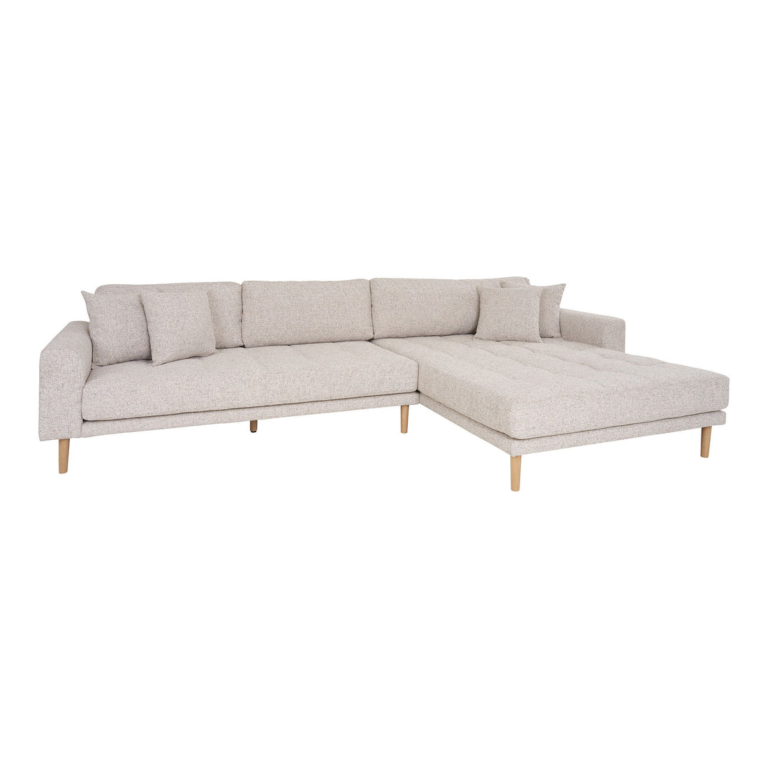 Lido Lounge Sofa - Lounge Sofa, høyre -wing i beige smelter med fire puter og naturben, HN1015
