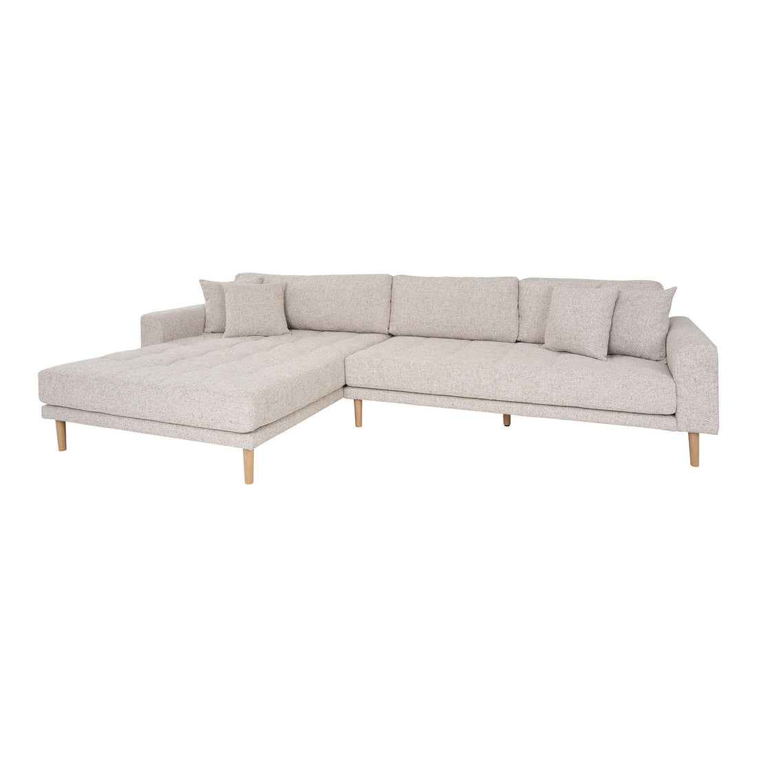 Lido Lounge Sofa - Lounge Sofa, igjen i Beige Melet med fire puter og naturben, HN1015