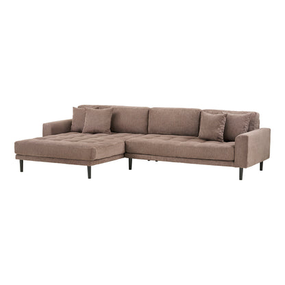 Lido Lounge Sofa - Lounge Sofa, venstre -wing i brun fløyel med fire puter og svarte treben HN1423