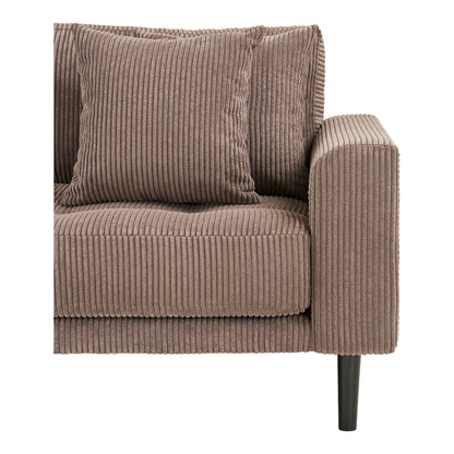 Lido Lounge Sofa - Lounge Sofa, venstre -wing i brun fløyel med fire puter og svarte treben HN1423