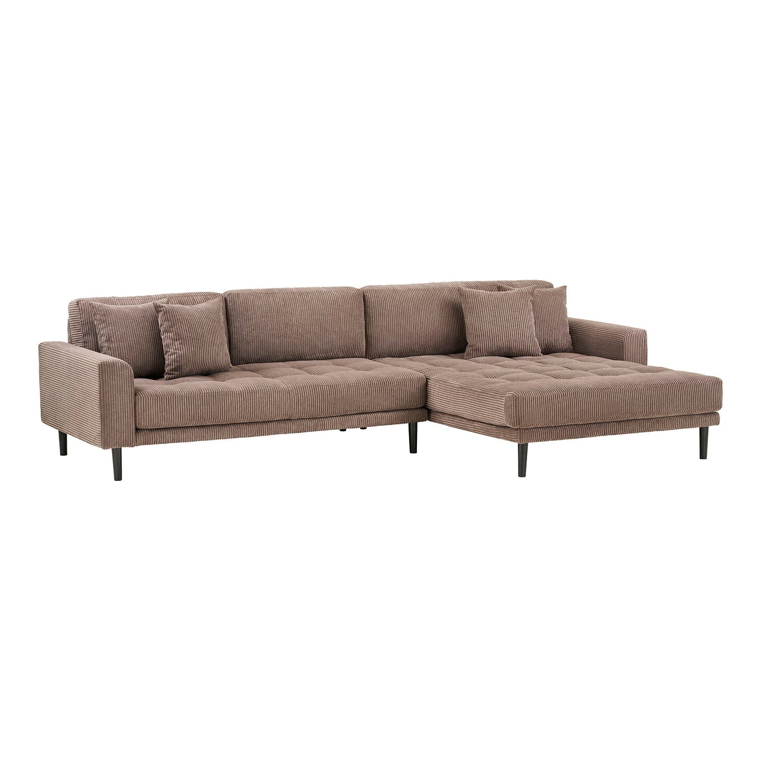 Lido Lounge Sofa - Lounge Sofa, høyre -wing i brun fløyel med fire puter og svart tre Ben HN1423