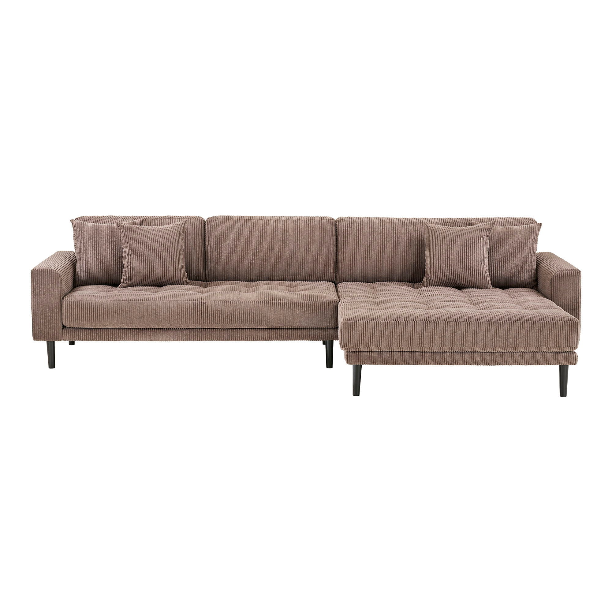 Lido Lounge Sofa - Lounge Sofa, høyre -wing i brun fløyel med fire puter og svart tre Ben HN1423
