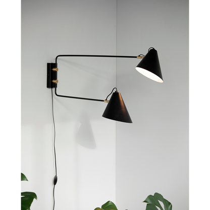 Vegglampe, hdclub dobbelt, svart