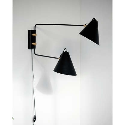 Vegglampe, hdclub dobbelt, svart