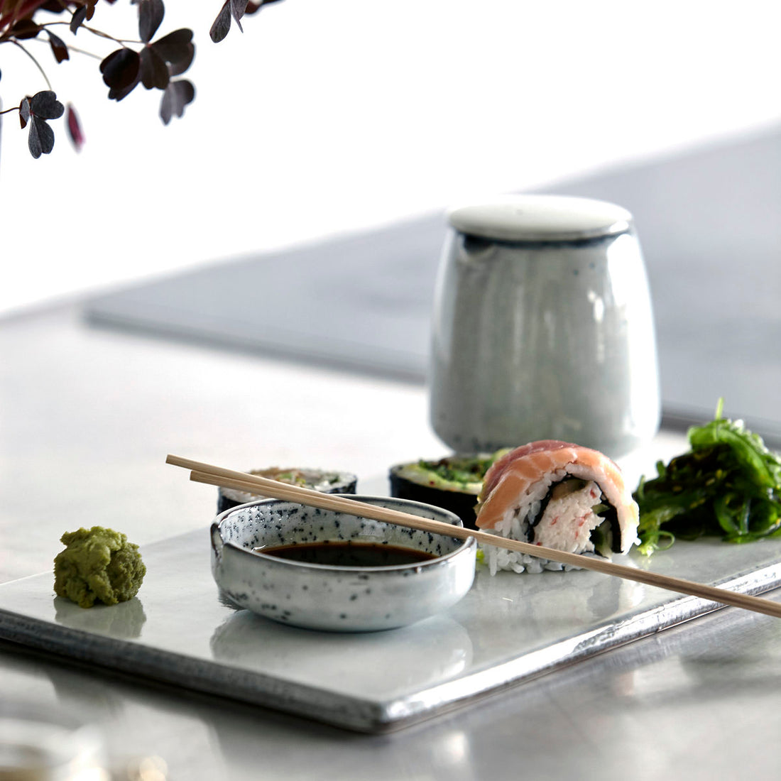 Sushi -plate, rustikk, grå/blå