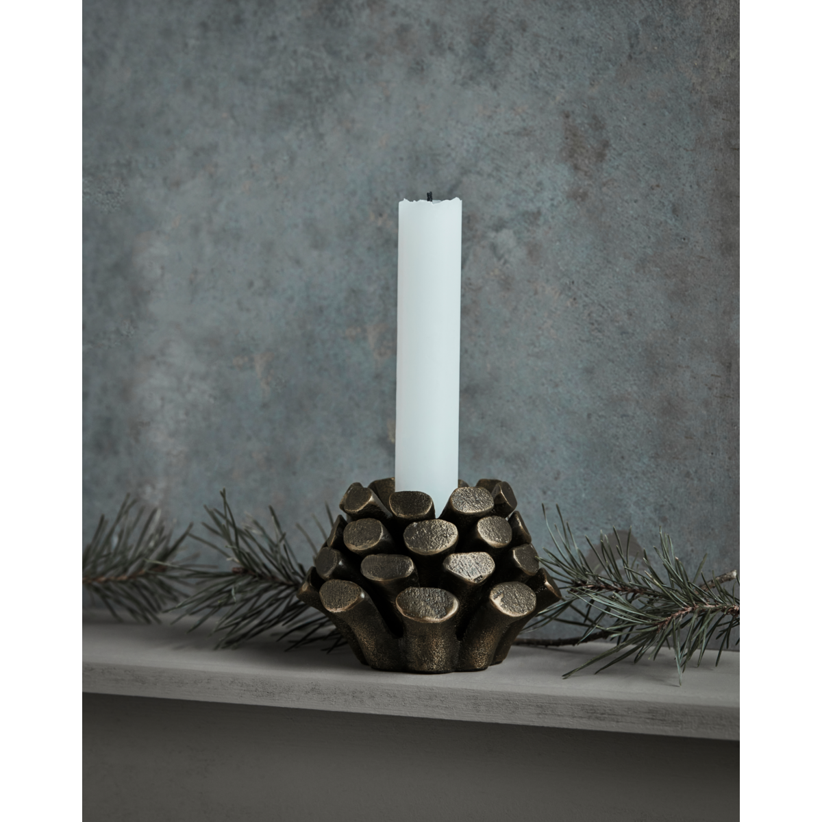 Candlestick, Hdpine Cone, Antik messingfinish