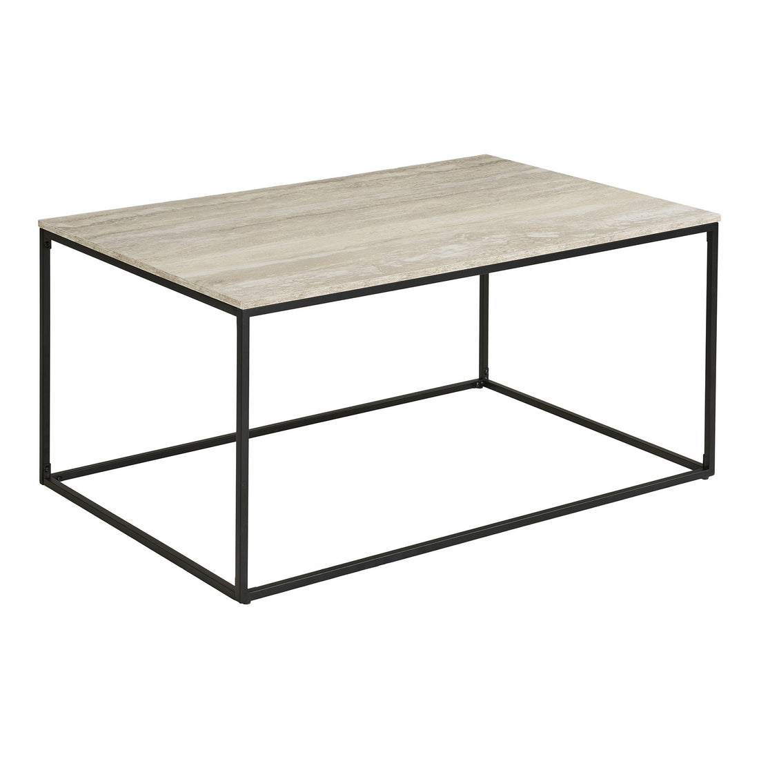 Vita salongbord - salongbord, travertinutseende, svart ramme 90x60x45 cm