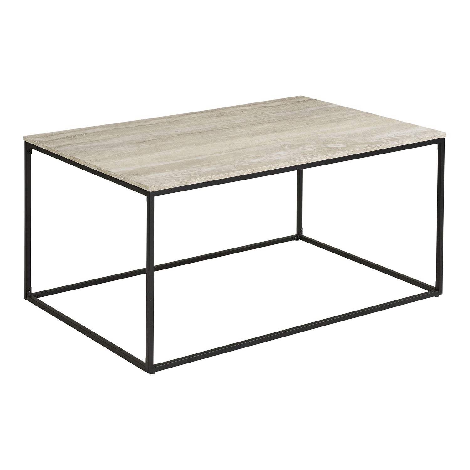 Vita salongbord - salongbord, travertinutseende, svart ramme 90x60x45 cm