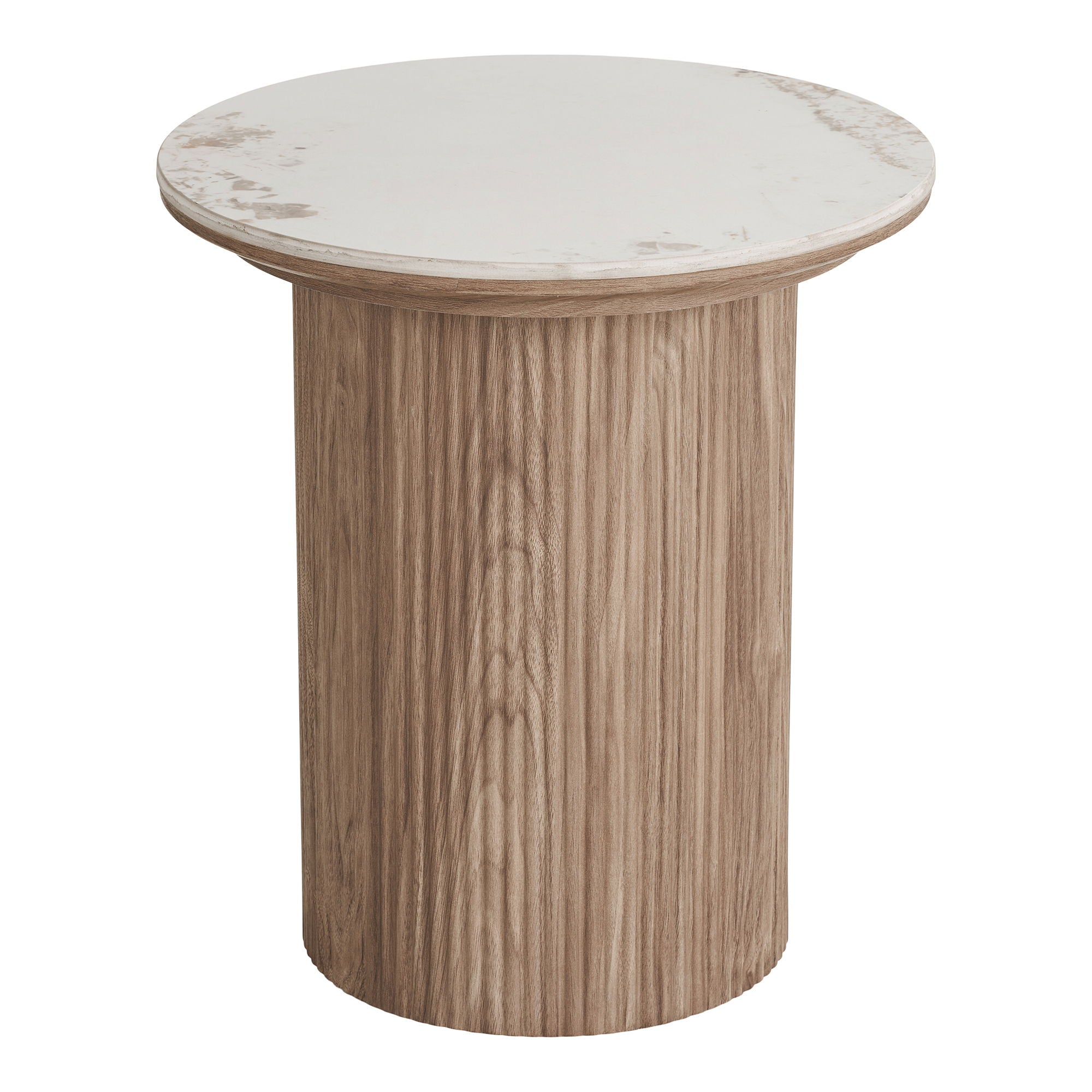 Athens hjørnebord - hjørnebord, keramisk bordplate, hvitt/mørkebrun Ø45x50 cm