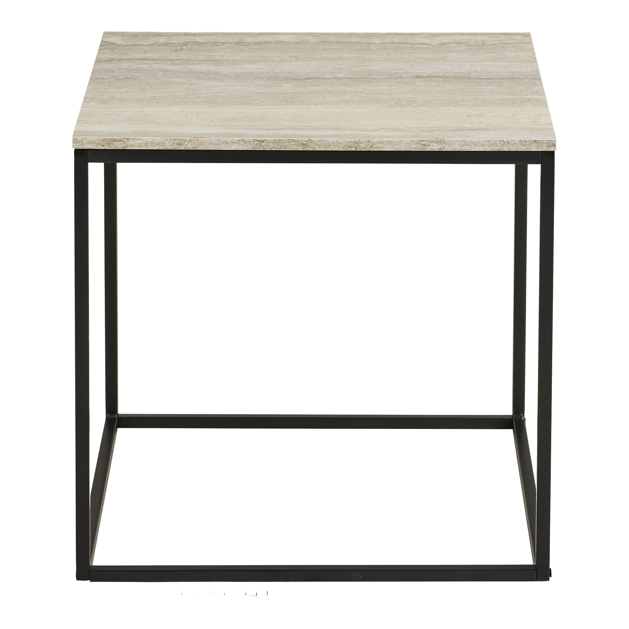Vita hjørnebord - hjørnebord, travertinutseende, svart ramme 45x45x45 cm