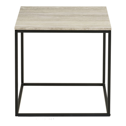 Vita hjørnebord - hjørnebord, travertinutseende, svart ramme 45x45x45 cm