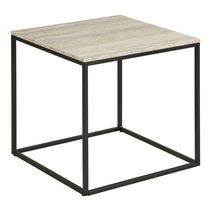 Vita hjørnebord - hjørnebord, travertinutseende, svart ramme 45x45x45 cm