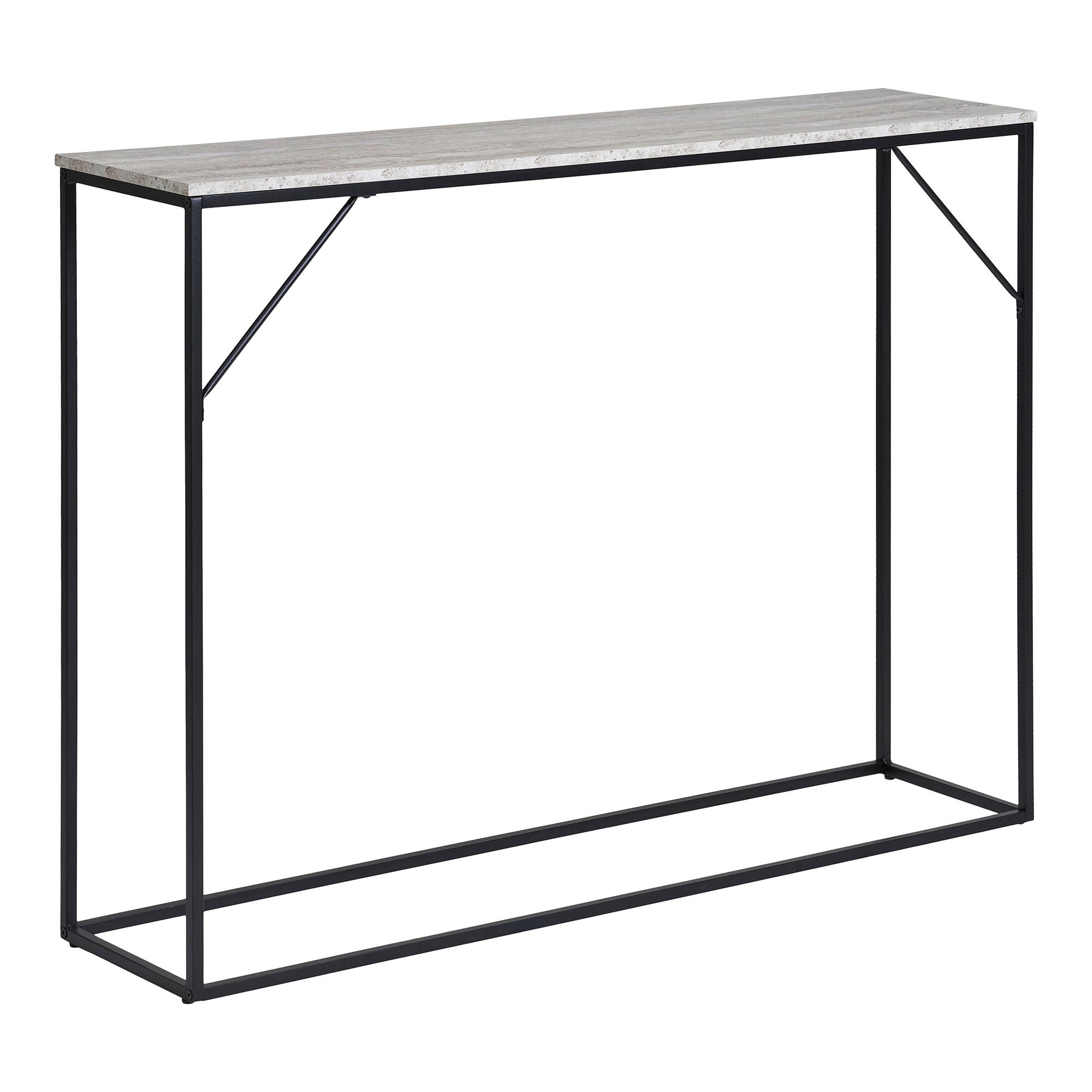 Vita Console Table - Konsollbord, 1 hylle, travertinutseende, svart ramme 110x26x80 cm