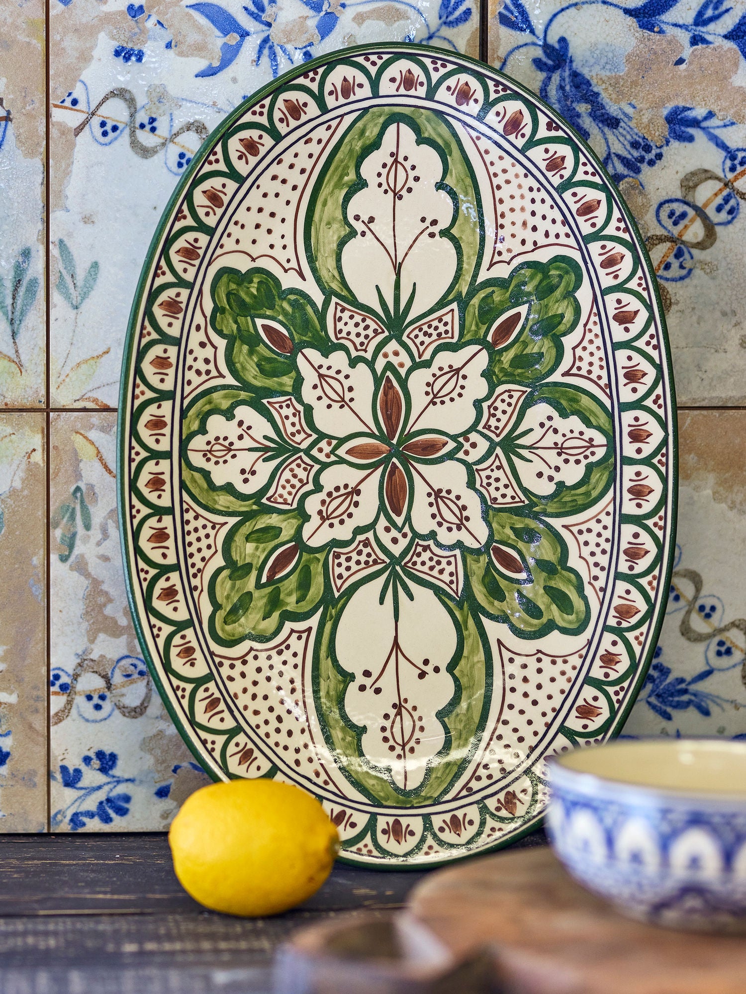 Creative Collection Karlie serveringsfat, grønt, steintøy