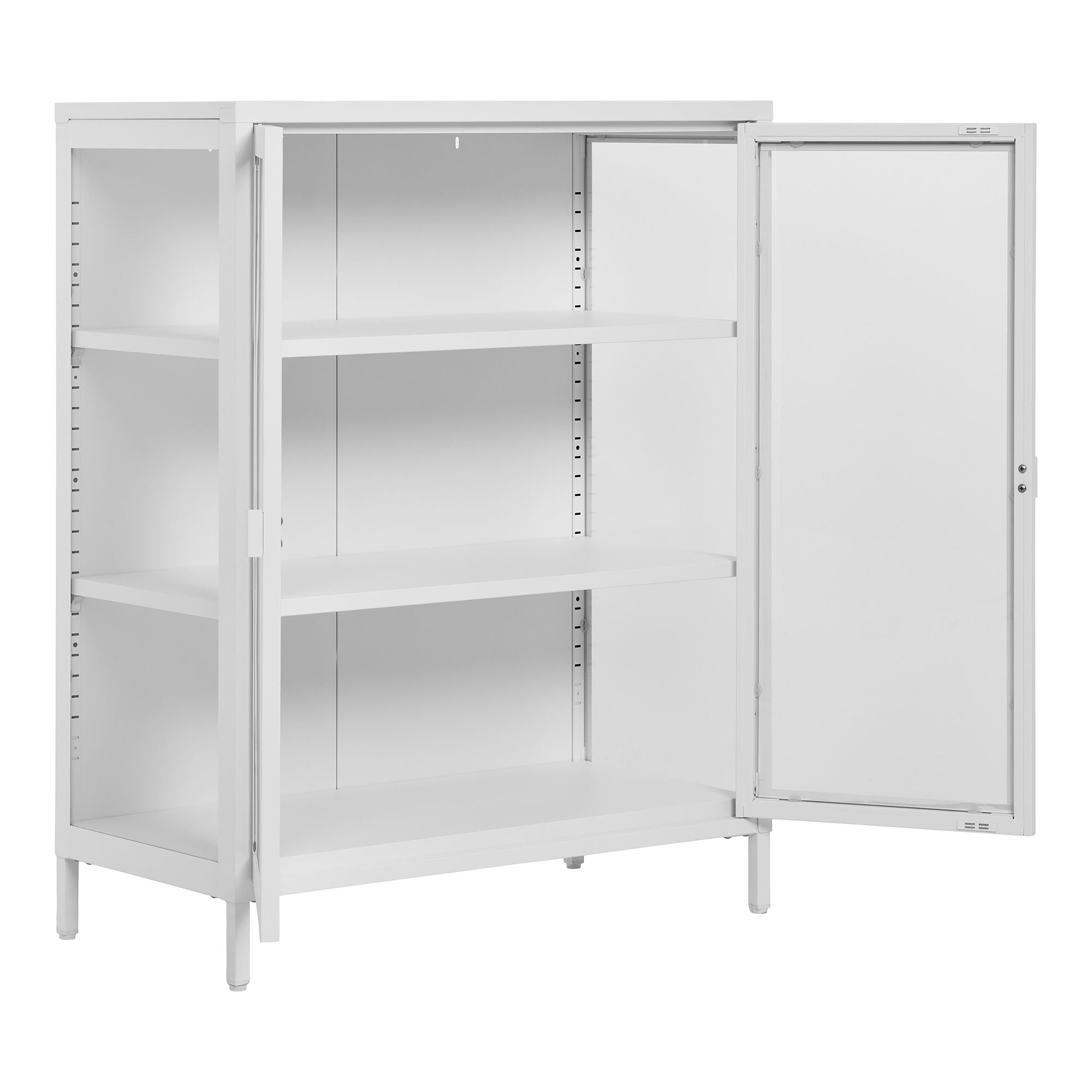 Brisbane Display Cabinet - Display Cabinet, 2 Glass Doors, Steel, White 80x40x101 cm