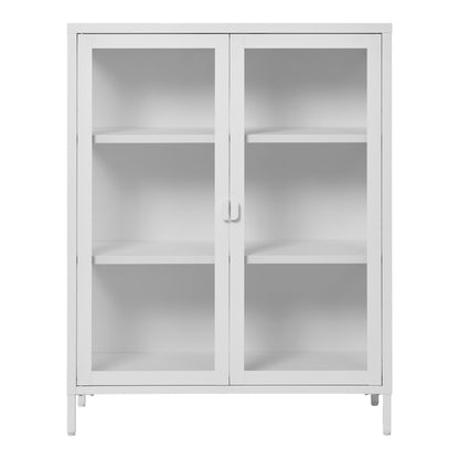 Brisbane Display Cabinet - Display Cabinet, 2 Glass Doors, Steel, White 80x40x101 cm