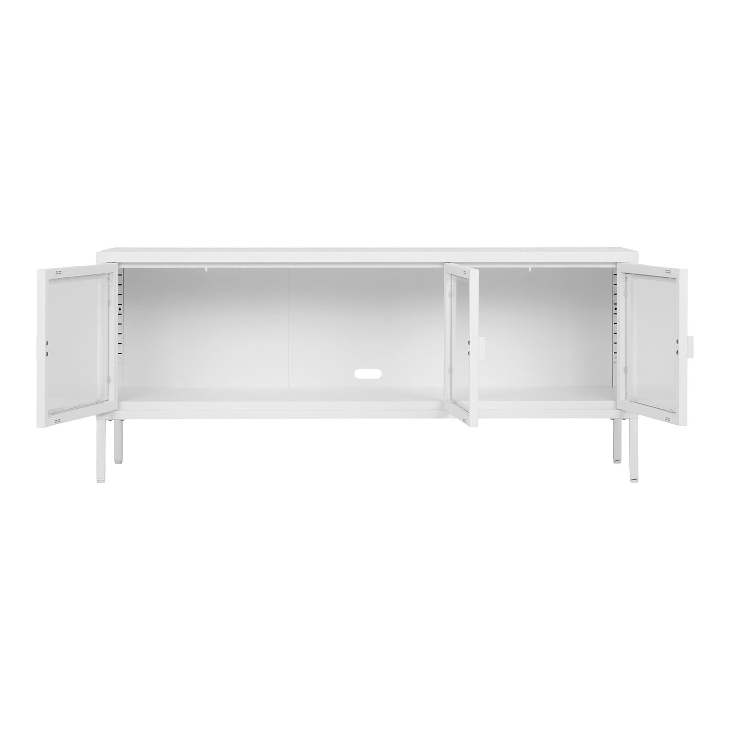 Brisbane TV Bench-TV-benk, 3 glassdører, stål, hvit 130x40x55 cm