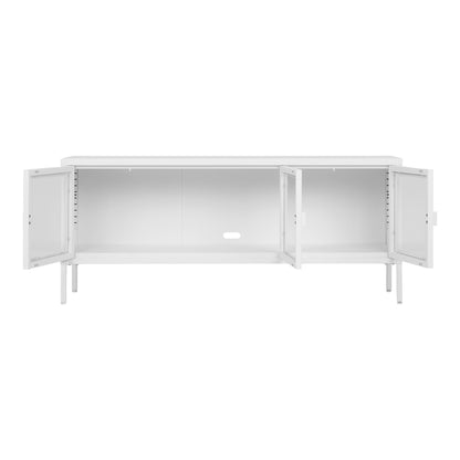 Brisbane TV Bench-TV-benk, 3 glassdører, stål, hvit 130x40x55 cm