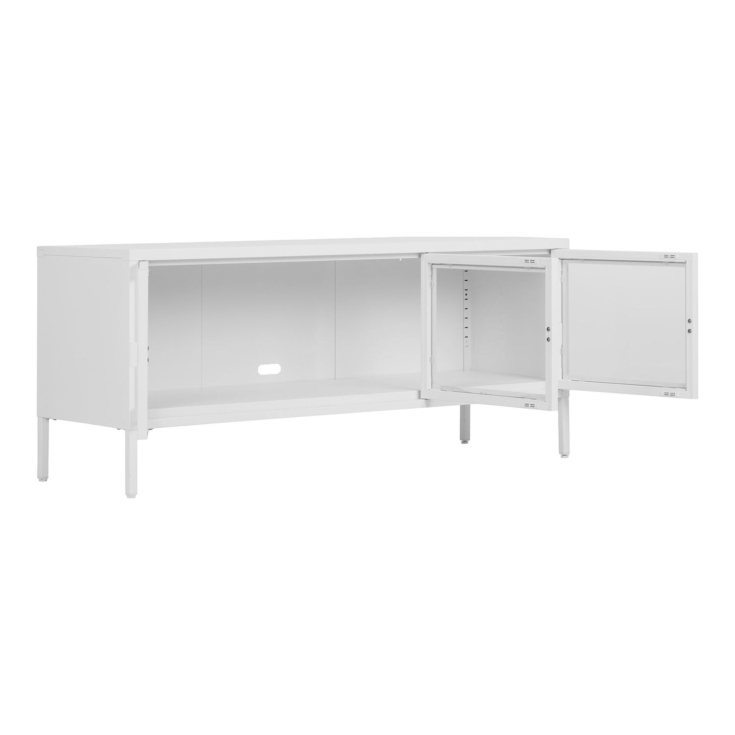 Brisbane TV Bench-TV-benk, 3 glassdører, stål, hvit 130x40x55 cm