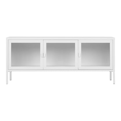 Brisbane TV Bench-TV-benk, 3 glassdører, stål, hvit 130x40x55 cm