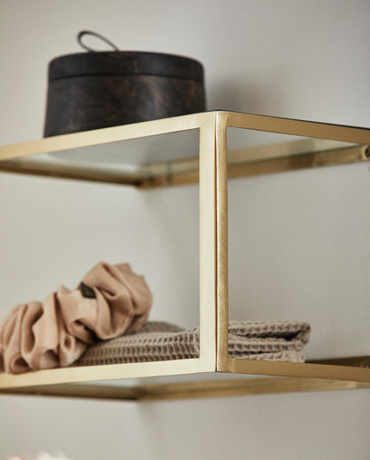 Nera hylle/metall sengebord med glass - 36x20 cm - gullfinish