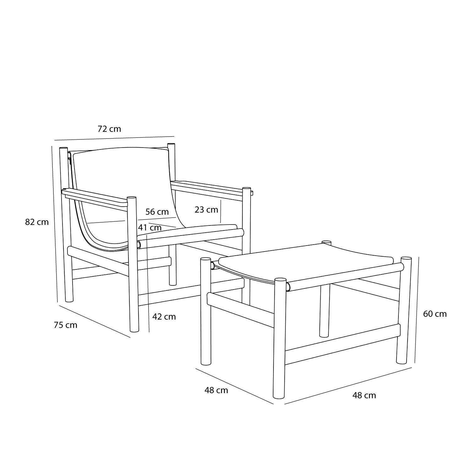 Heritage lenestol/fotskammel natur/beige - 75x72xh82cm, 69x49xh43cm