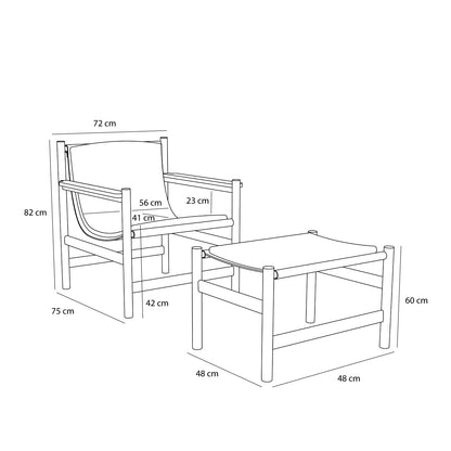 Heritage lenestol/fotskammel natur/beige - 75x72xh82cm, 69x49xh43cm