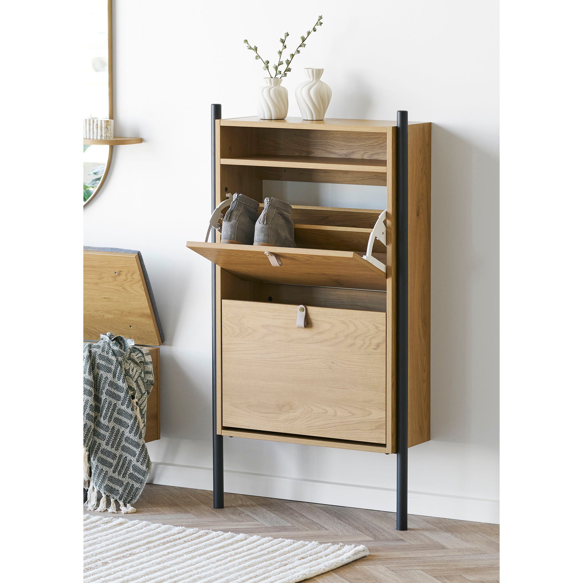Barco Shoe Cabinet - Skokabinett, Oak Wood Look 62x26x118 cm