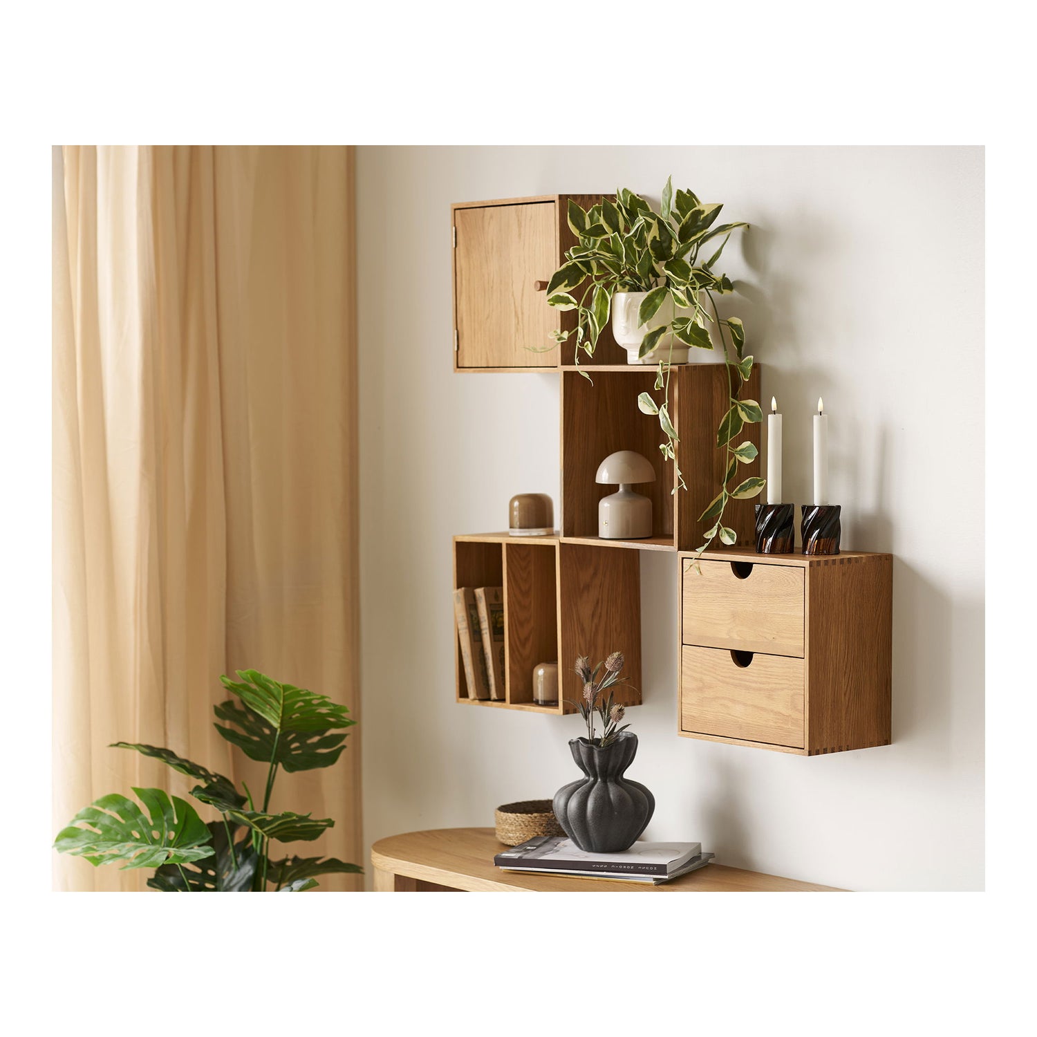 Townsville vegghylle med skuffer - vegghylle med skuffer, eik 18x30x30 cm