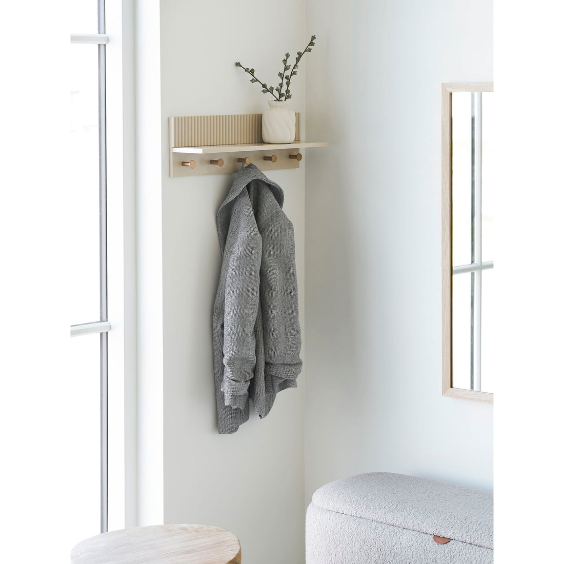 Rocca vegghylle med kroker - vegghylle med kroker, beige 50x12x16 cm