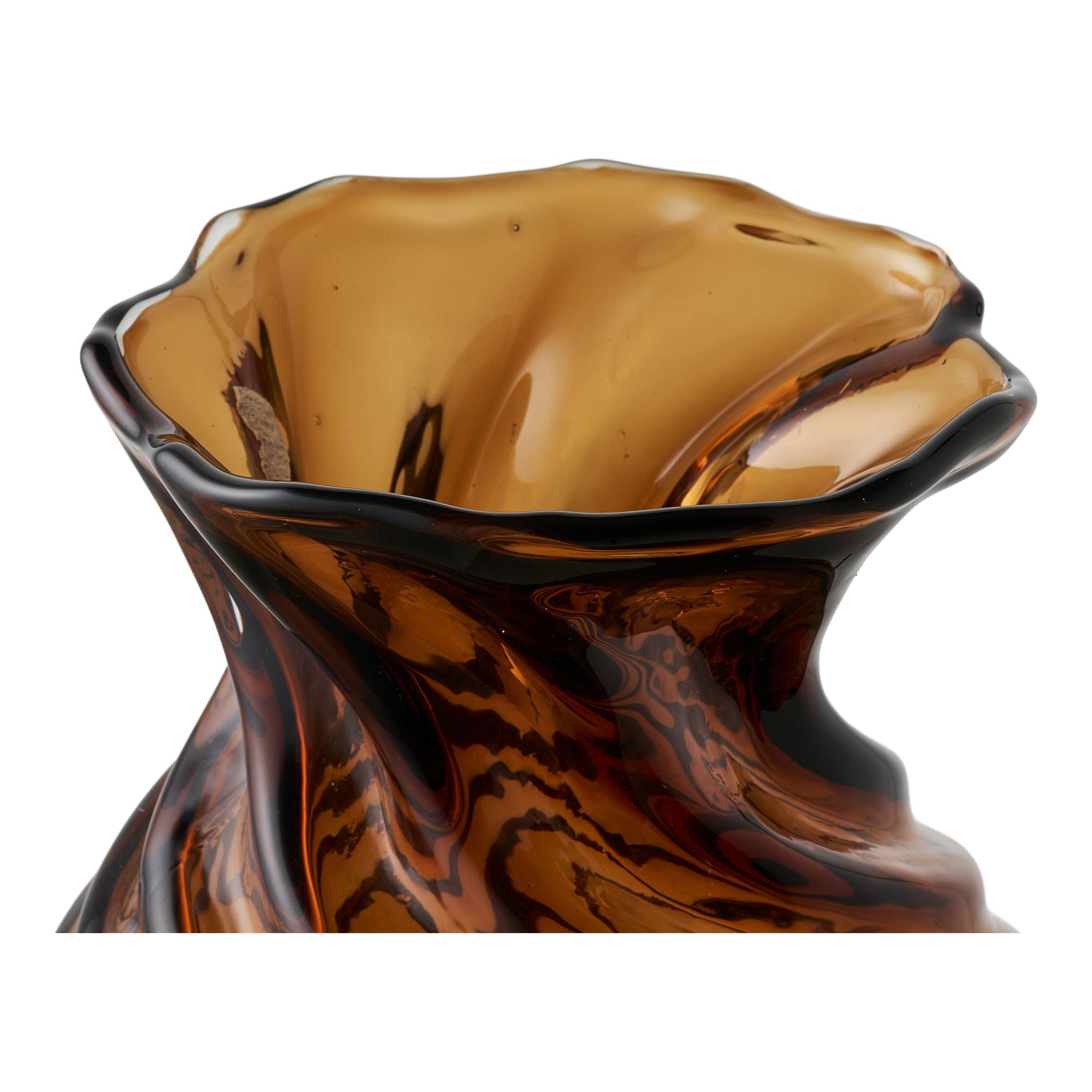 Vase - vase, munn -blåt glass, røkt brun ø16x18,5 cm