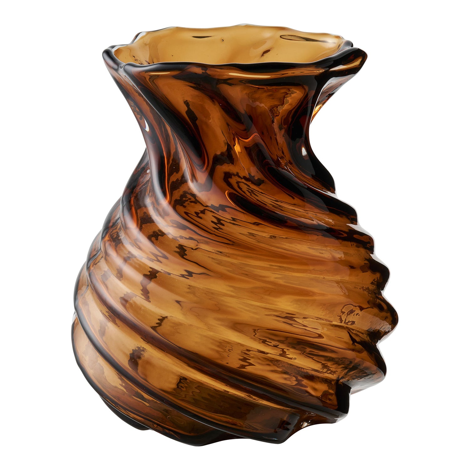 Vase - vase, munn -blåt glass, røkt brun ø16x18,5 cm