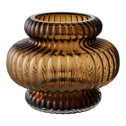 Vase - vase, munn -blåst glass, røkt brunt ø20x16 cm