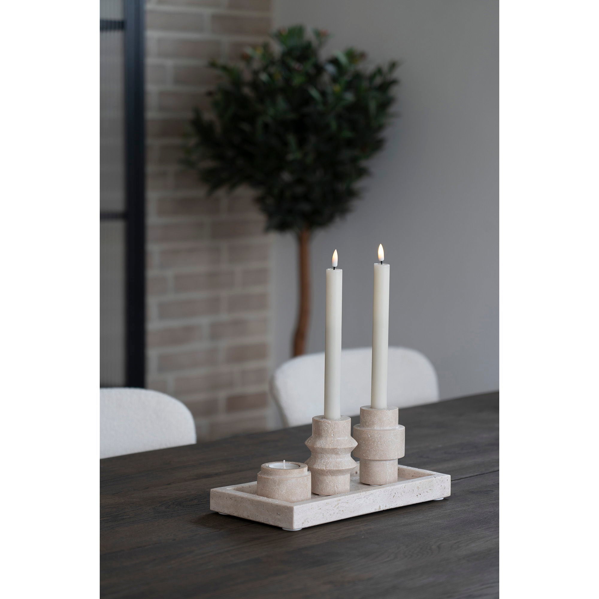 Candlestick - Candlestick, Travertine, Nature, Ø7X10 CM