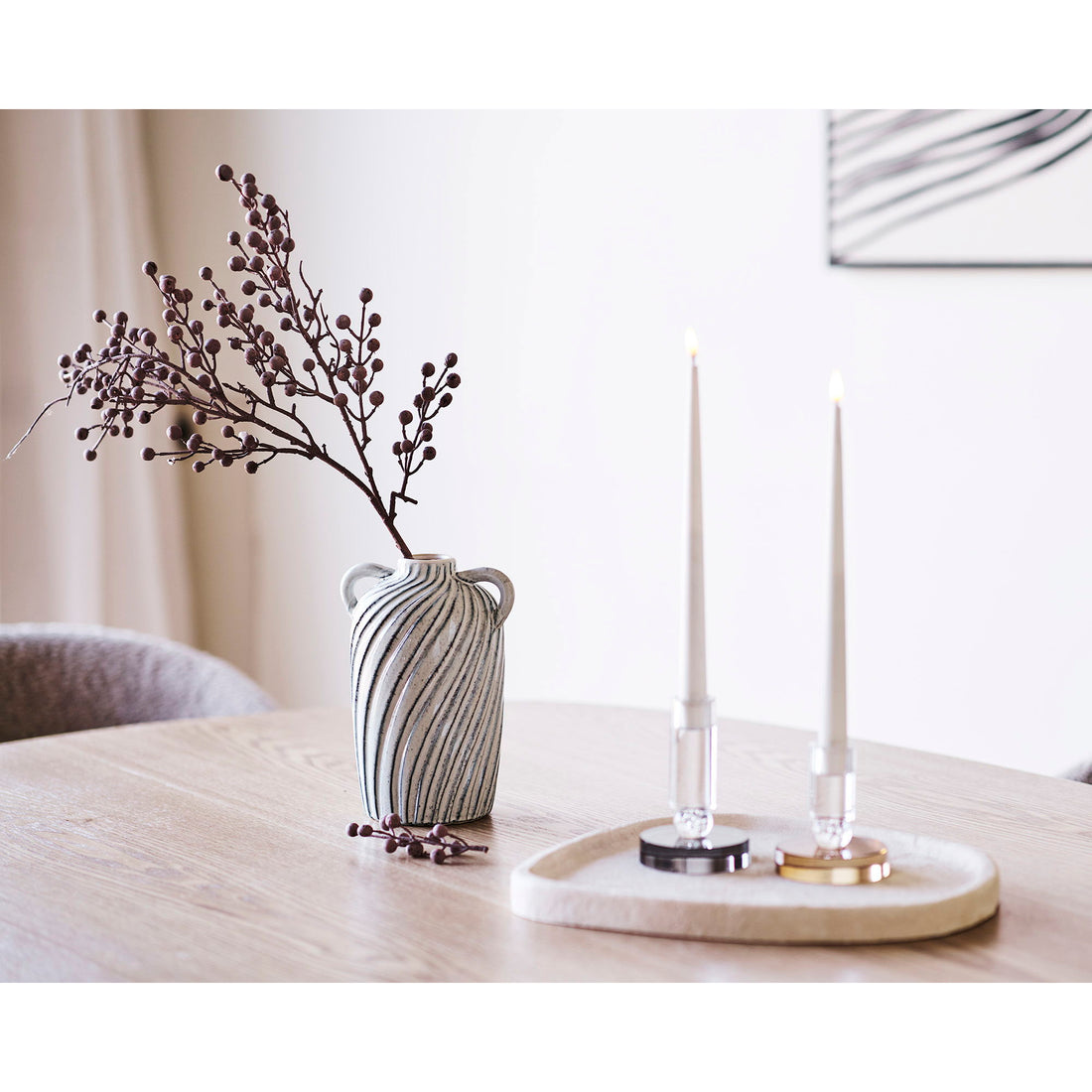 Lysestake - lysestake, glass, grå/hvit ø9x13 cm