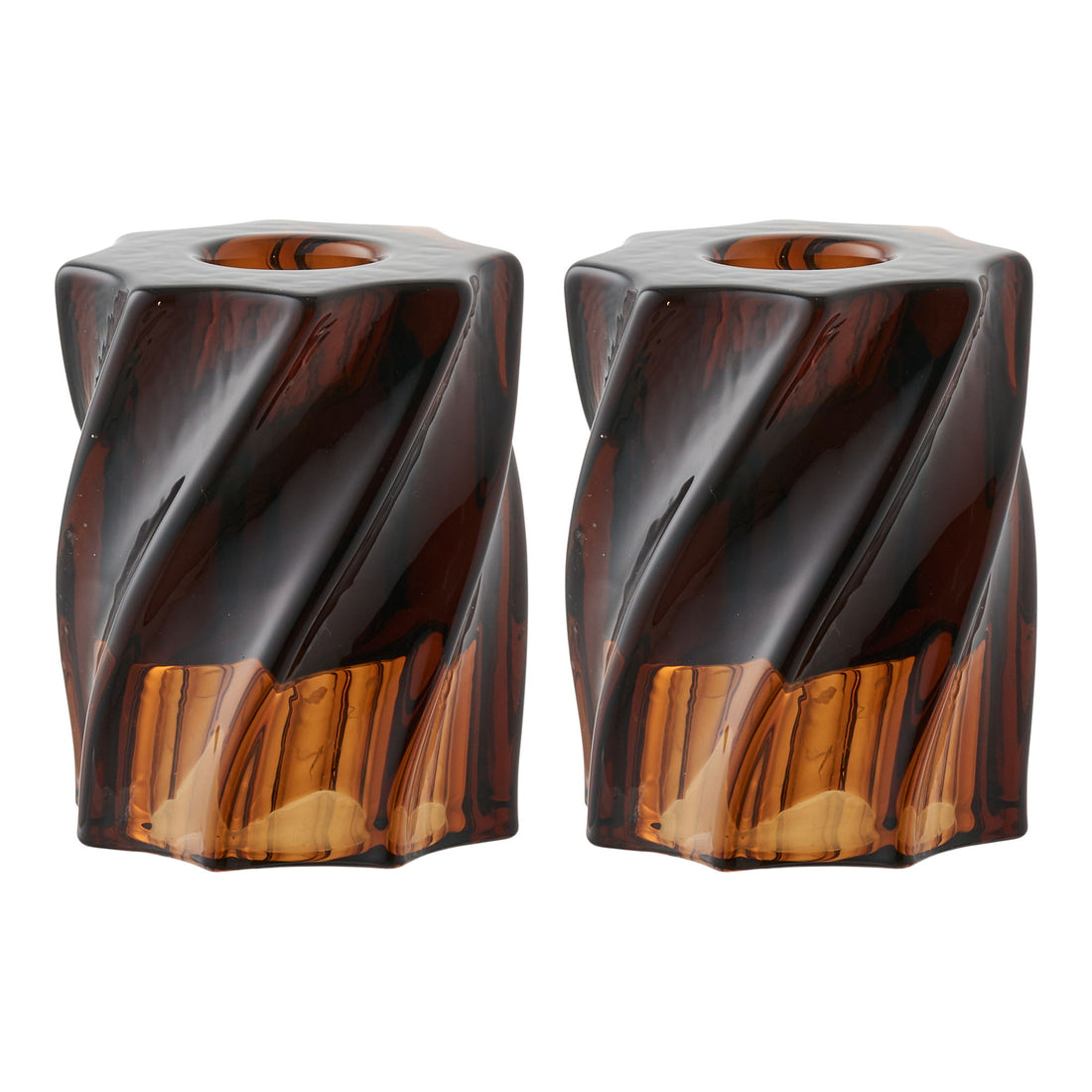 Lysestake - lysestake, glass, røkt brunt sett med 2