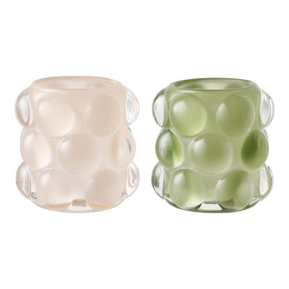Lysestake - lysestake, glass, beige/grønt sett med 2