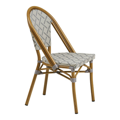 Lauria Dining Chair - Spisebordstol, aluminium/tekstiler, hvitt, grå, bambus utseende ben