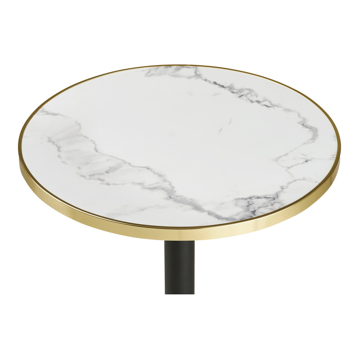 Kafébord - Kafébord, benkeplate i marmor, hvitt med gullkant, svarte ben, aluminium Ø60x73 cm