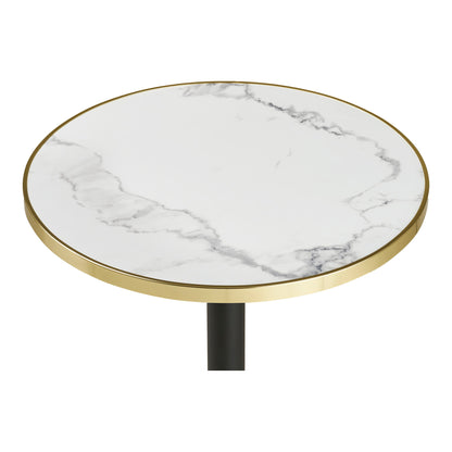 Kafébord - Kafébord, benkeplate i marmor, hvitt med gullkant, svarte ben, aluminium Ø60x73 cm