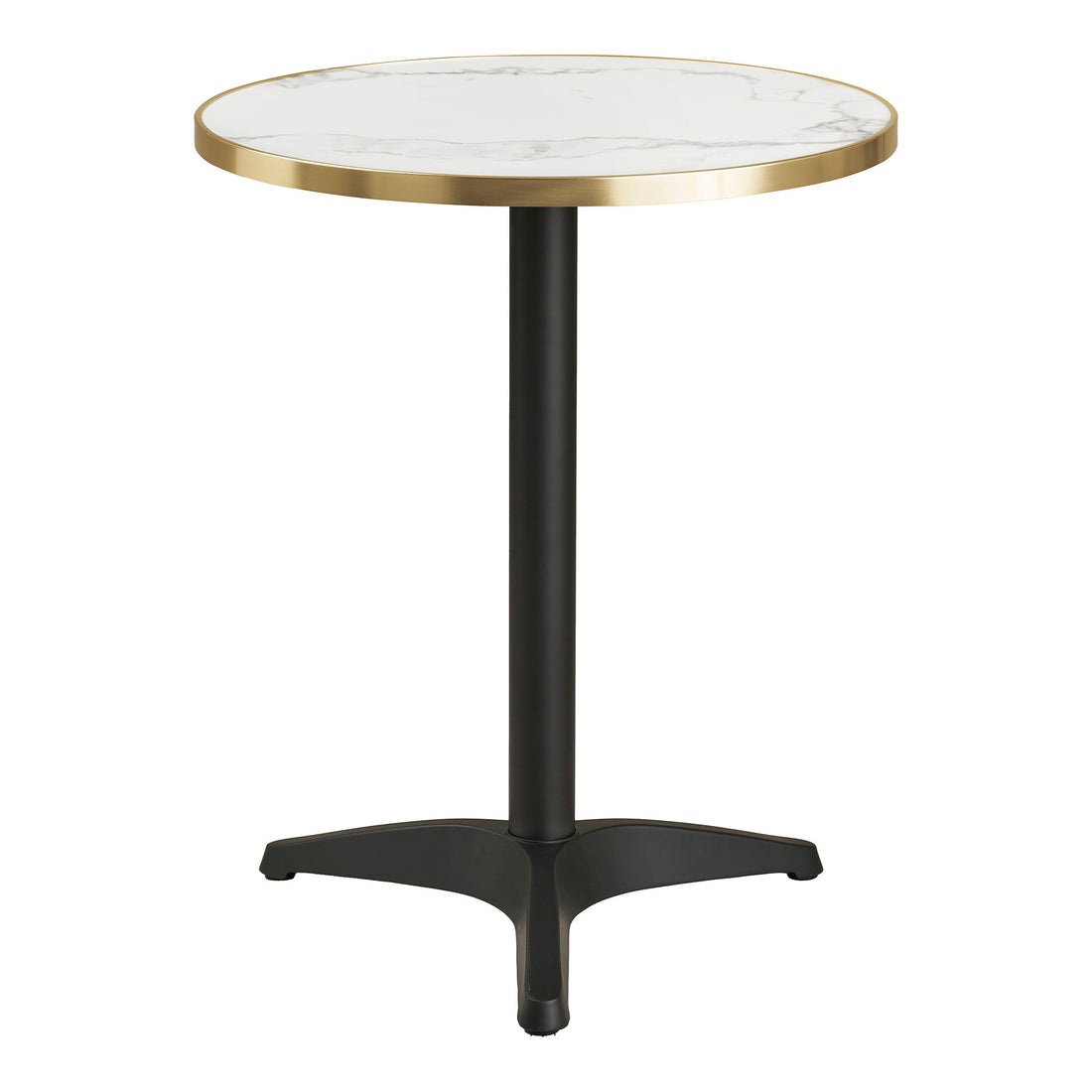 Kafébord - Kafébord, benkeplate i marmor, hvitt med gullkant, svarte ben, aluminium Ø60x73 cm